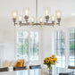 YANSUN 8-Light Brushed Nickel Industrial Chandelier with Clear Glass Cylinder Shades, perfect for Dining Room and Living Room