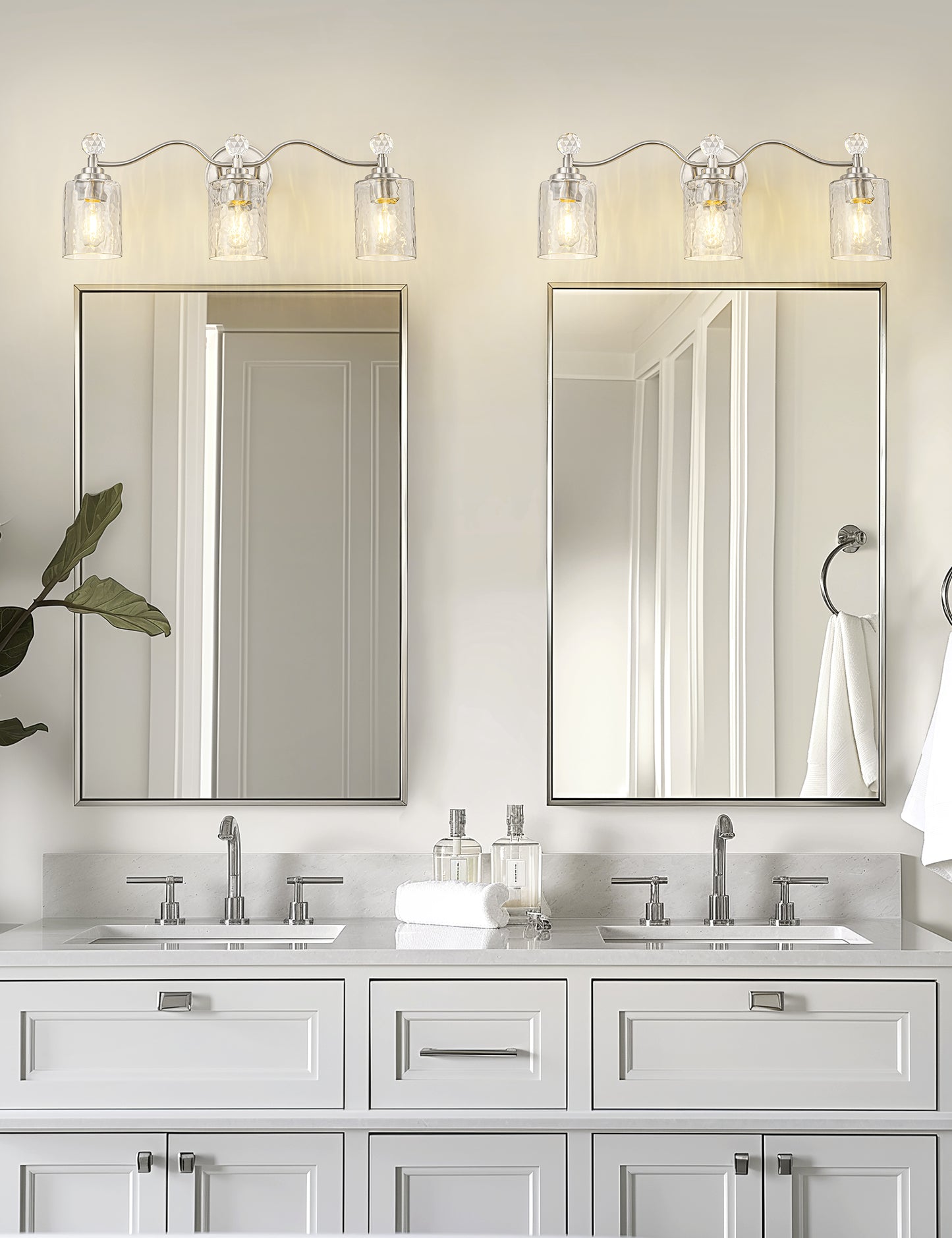 YANSUN 24 in. 3 Light Brushed Nickel Vanity Light with Cylinder Clear Glass Shades