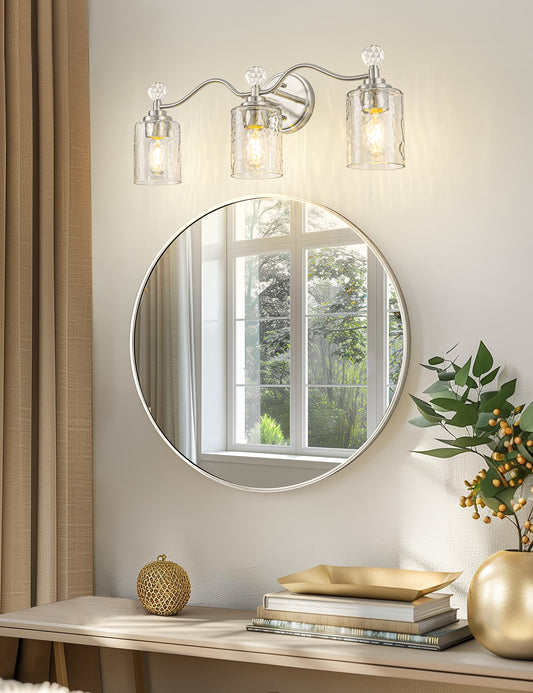 YANSUN 3-Light Nickel Finish Vanity Light E26 Bulb Not Included