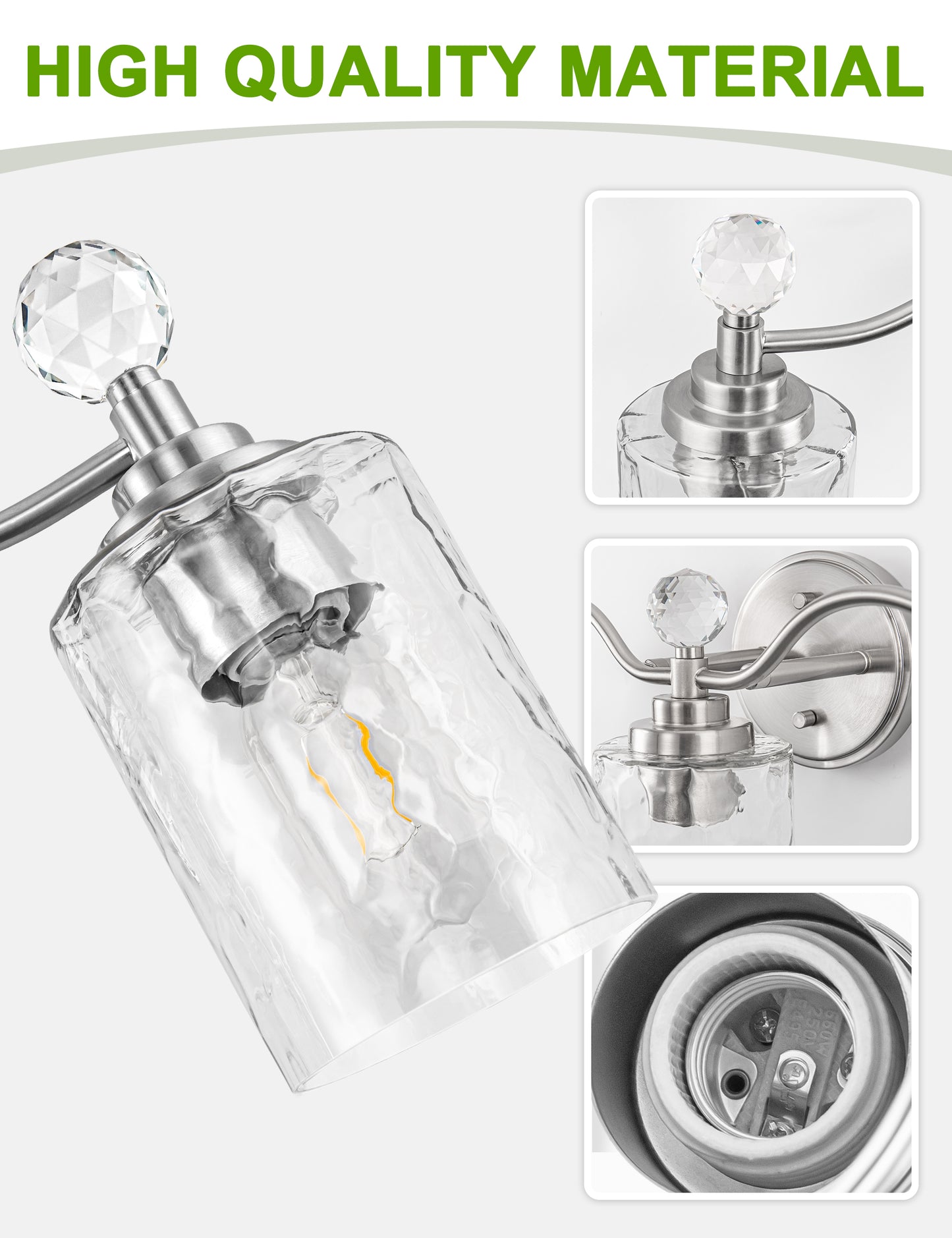 YANSUN 24 in. 3 Light Brushed Nickel Vanity Light with Cylinder Clear Glass Shades