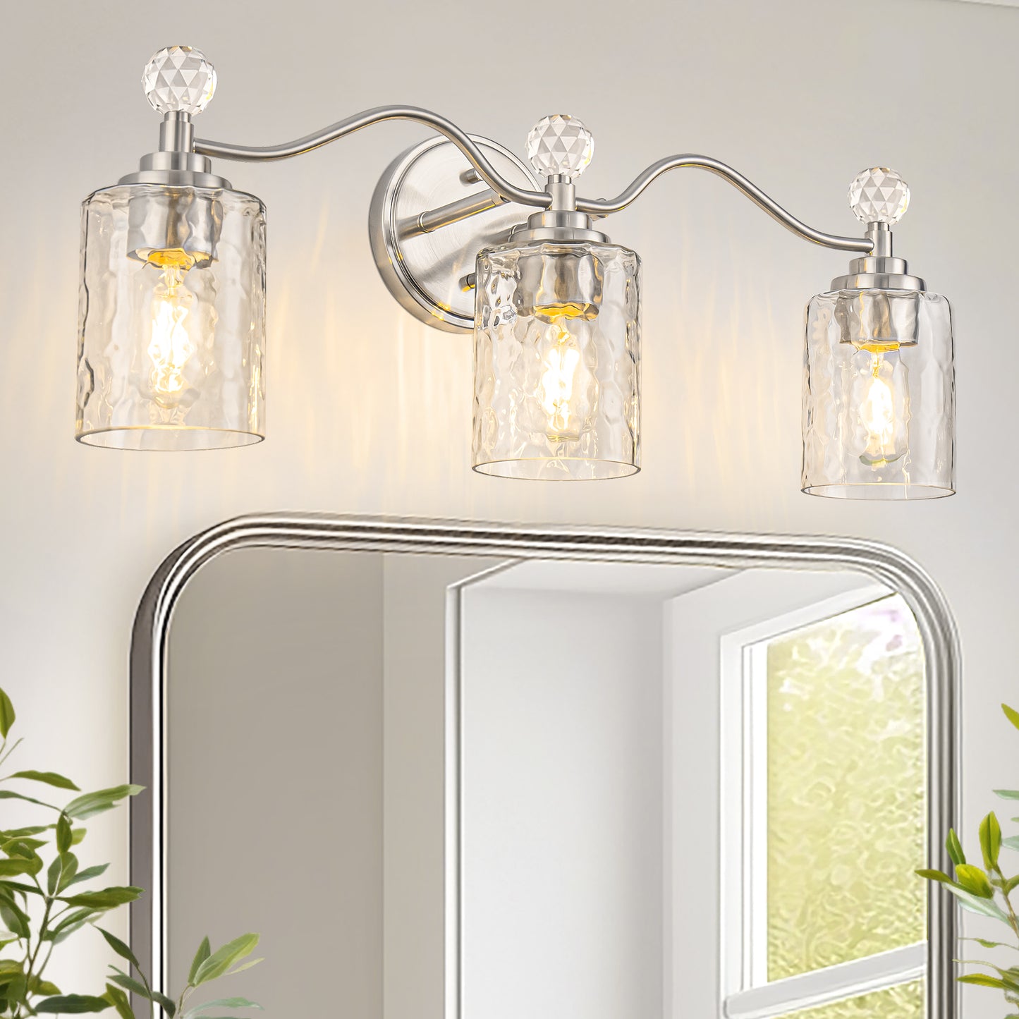 YANSUN 24 in. 3 Light Brushed Nickel Vanity Light with Cylinder Clear Glass Shades