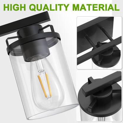 YANSUN 18 in. 3-Light Black Vanity Light with Cylinder Clear Glass Shade for Bathrooms Powder Rooms or Dressing Rooms
