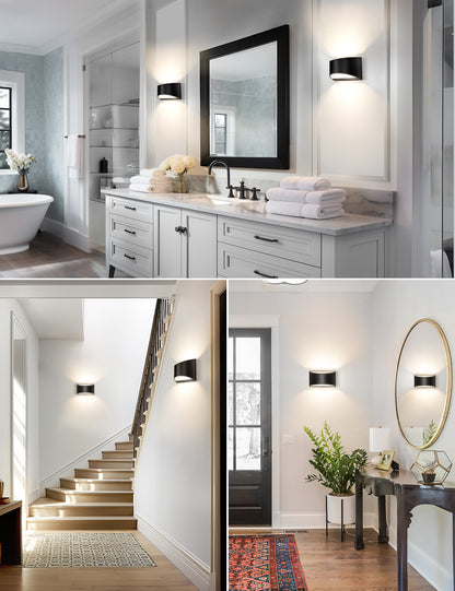 YANSUN Semi-Circle Black Plastic Wall Sconce with 5CCT Dimmable Color Temperature and Wall Switch Control (Includes Mounting Plate)