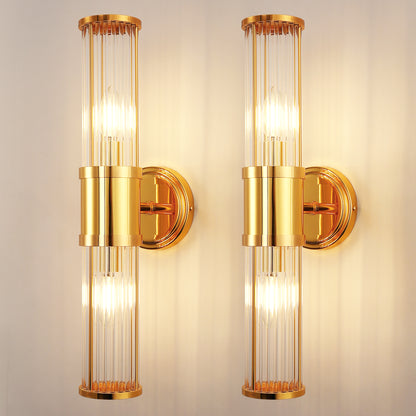 YANSUN 3 in. 2-Light Gold Vanity Light Fixture with Elegant Crystal Accents Bathroom Wall Sconce for Vanity