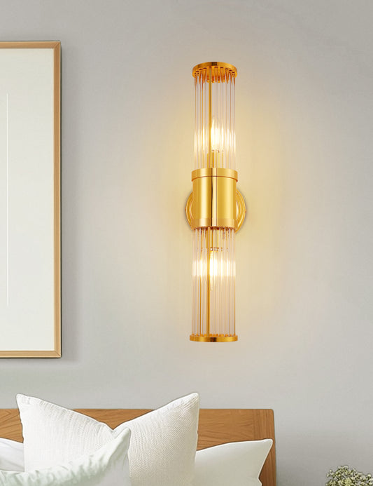 YANSUN 3 in. 2-Light Gold Vanity Light Fixture with Elegant Crystal Accents Bathroom Wall Sconce for Vanity