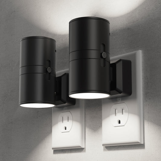 YANSUN 2-Pack 1W Dusk to Dawn Plug-in Night Lights 5000K Cool White Dimmable LED Cylinder Wall Sconce Style Night Lights for Hallway Bathroom Bedroom