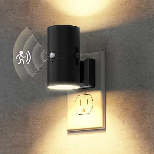 YANSUN 2-Pack 1W Black Cylindrical Wall Style Night Light with Motion Sensing and Slide Dimming