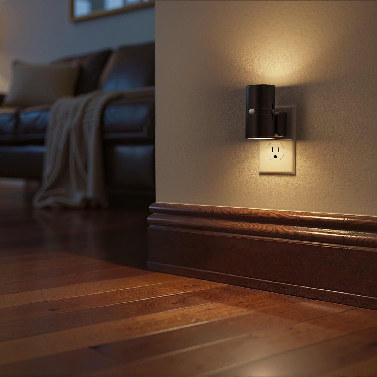 YANSUN 2-Pack 1W Black Cylindrical Wall Style Night Light with Motion Sensing and Slide Dimming