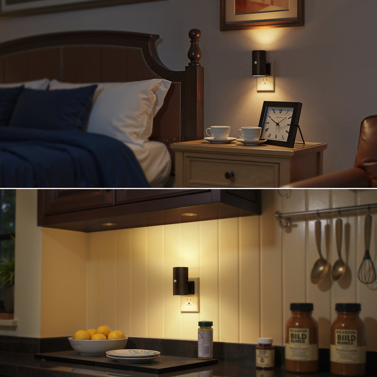 YANSUN 2-Pack 1W Black Cylindrical Wall Style Night Light with Motion Sensing and Slide Dimming