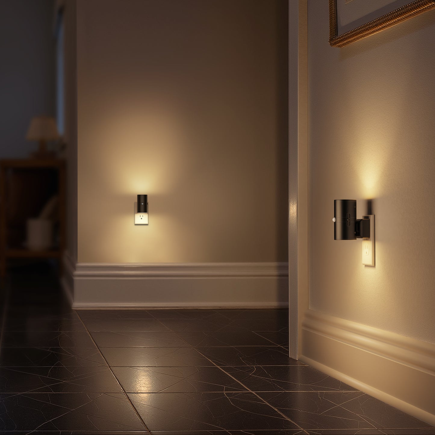 YANSUN 2-Pack 1W Black Cylindrical Wall Style Night Light with Motion Sensing and Slide Dimming