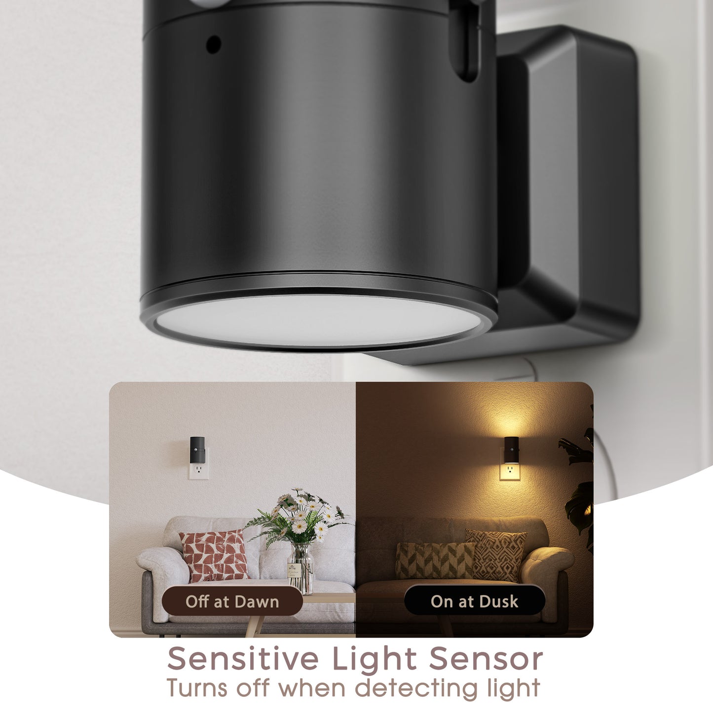 YANSUN 2-Pack 1W Black Cylindrical Wall Style Night Light with Motion Sensing and Slide Dimming