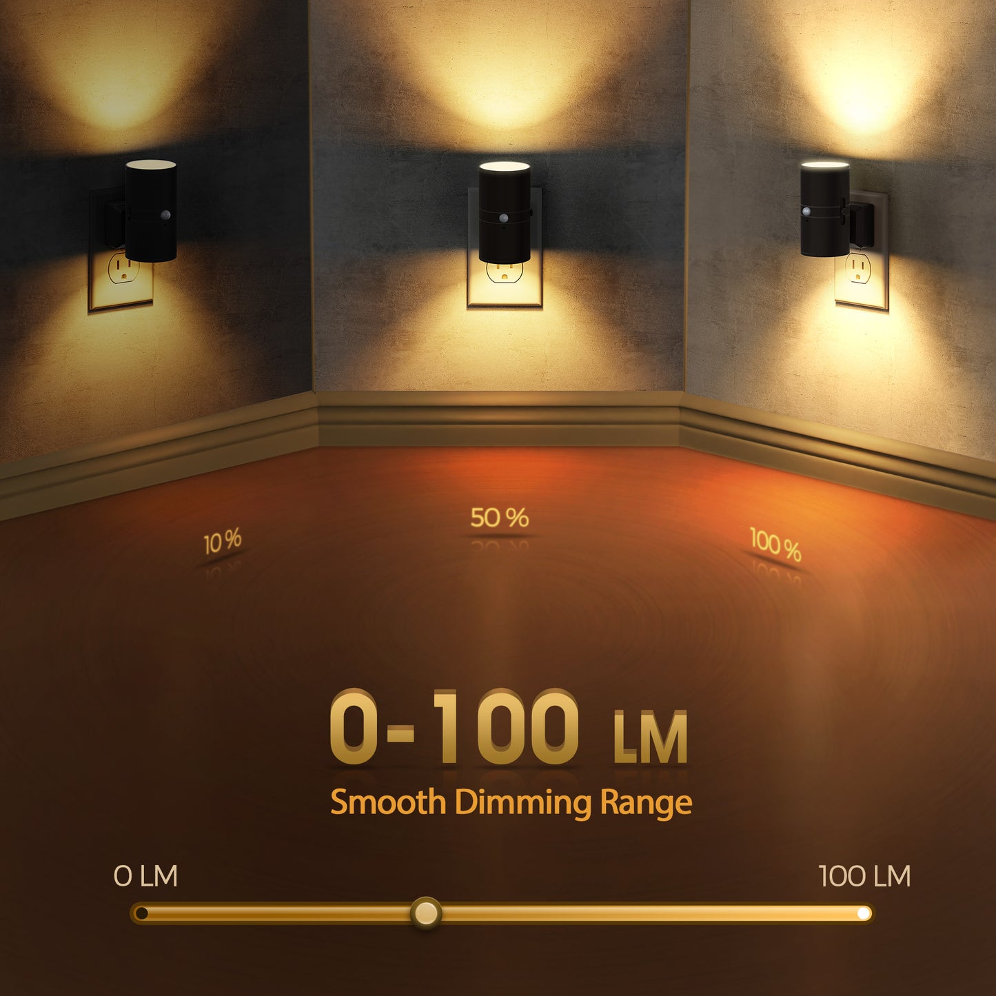 YANSUN 2-Pack 1W Black Cylindrical Wall Style Night Light with Motion Sensing and Slide Dimming