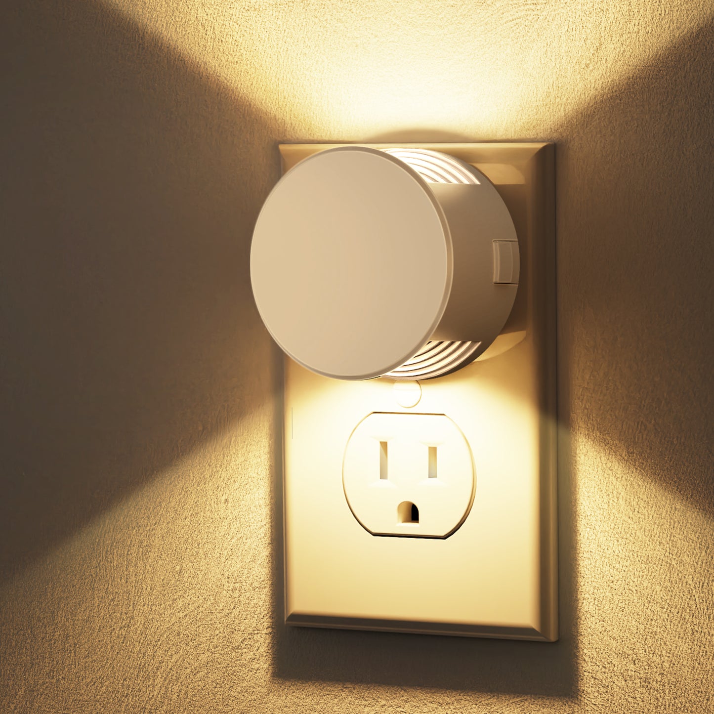 YANSUN 1-Watt Integrated LED Plug-In Round Wall-Like Night Light, Amber 3000K, Button Adjustable, Dusk to Dawn, 2-Pack
