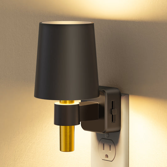 YANSUN 1-Watt Plug-in Dimmable Night Light with Auto Light Control, Up and Down Lighting, Wall Sconce Style, Black Finish 1-Pack