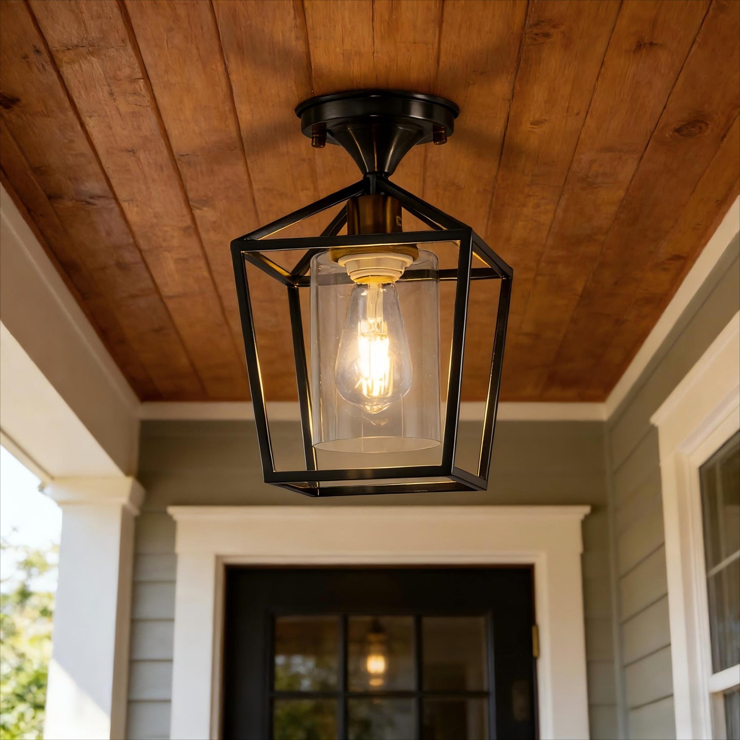 YANSUN 7.09 in. 1-Light Black and Gold Semi- Flush Mount Lighting with No Bulbs Included 1-Pack