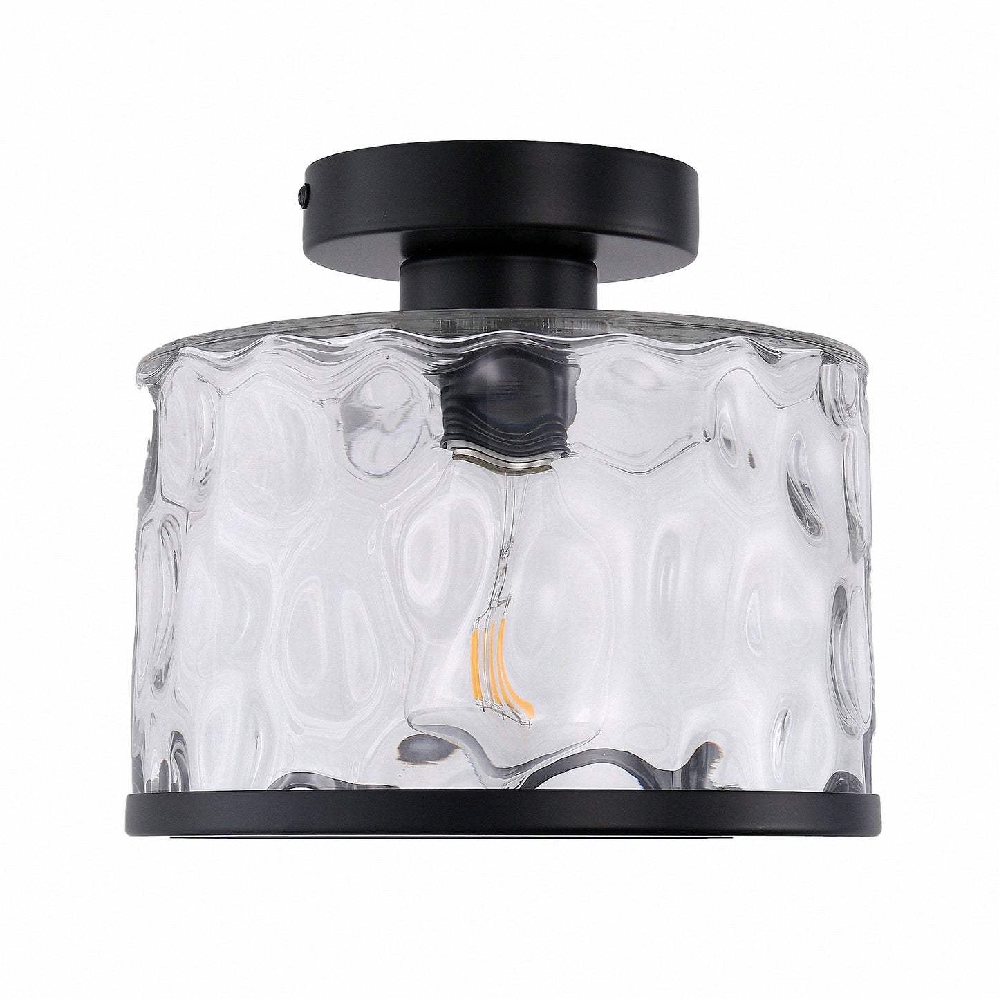 YANSUN Single-Light Semi-Flush Ceiling Light with Ripple Glass Shade Black E26 Bulb Not Included