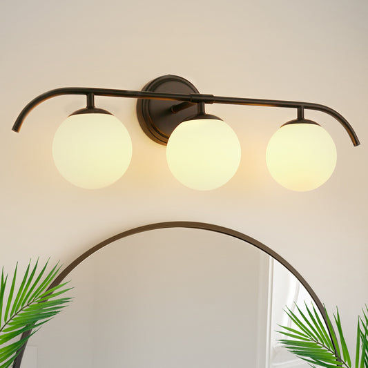 YANSUN 24 in. 3-Light Matte Black Vanity Light with Frosted Glass Globe Shade Wall Sconce for Bathroom Vanity and Hallway