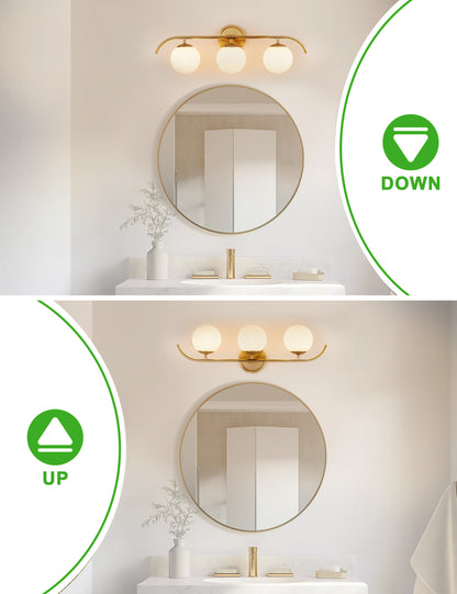 YANSUN 24 in. 3-Light Gold Vanity Light Fixture with Frosted Glass Globes Shade Wall Sconce for Vanity Mirror and Hallway