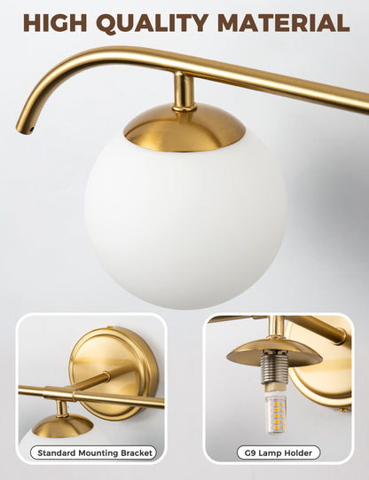 YANSUN 24 in. 3-Light Gold Vanity Light Fixture with Frosted Glass Globes Shade Wall Sconce for Vanity Mirror and Hallway