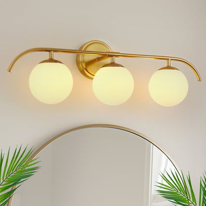 YANSUN 24 in. 3-Light Gold Vanity Light Fixture with Frosted Glass Globes Shade Wall Sconce for Vanity Mirror and Hallway