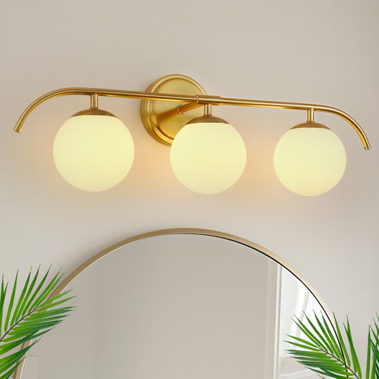 YANSUN 24 in. 3-Light Gold Vanity Light Fixture with Frosted Glass Globes Shade Wall Sconce for Vanity Mirror and Hallway