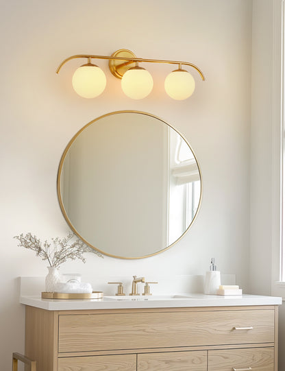 YANSUN 24 in. 3-Light Gold Vanity Light Fixture with Frosted Glass Globes Shade Wall Sconce for Vanity Mirror and Hallway