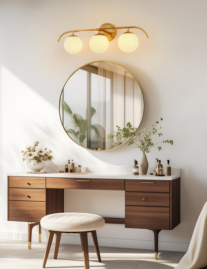 YANSUN 24 in. 3-Light Gold Vanity Light Fixture with Frosted Glass Globes Shade Wall Sconce for Vanity Mirror and Hallway