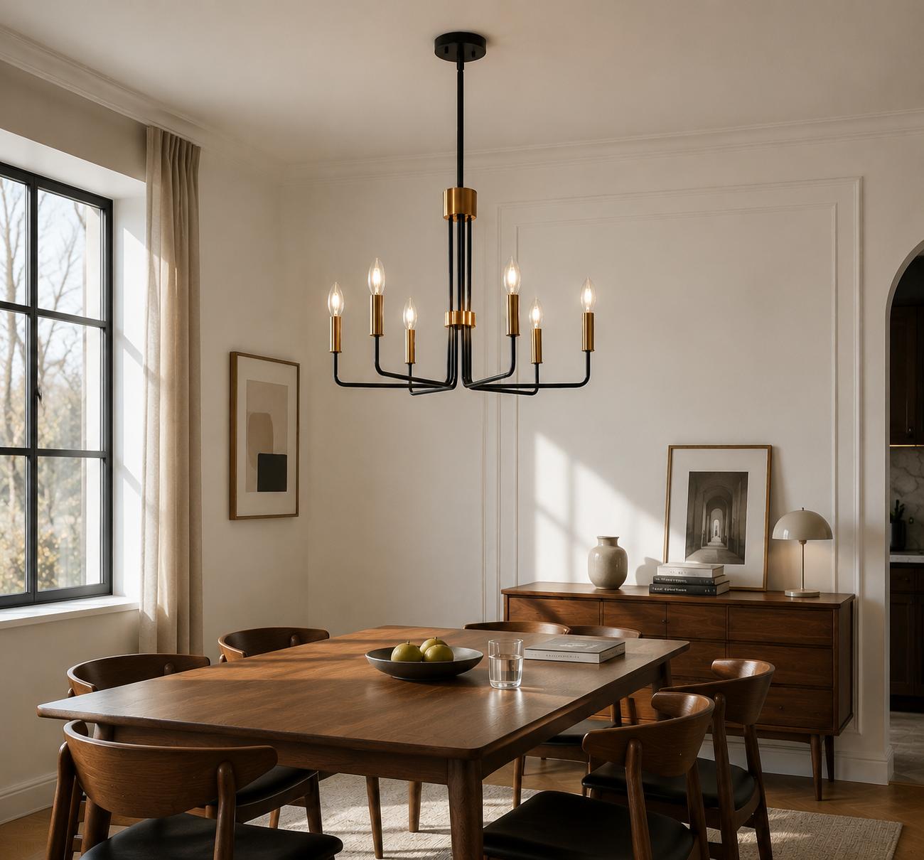 YANSUN 6-Light Black Gold Branch Chandelier ETL Certified Modern Ceiling Pendant Light E12