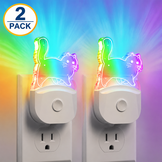 YANSUN 2-Pack 0.5W Plug-in Light Control Night Light, Cute Fat Cat Acrylic Design, White Finish, 3000K Warm + RGB, Touch Color Change, US Plug