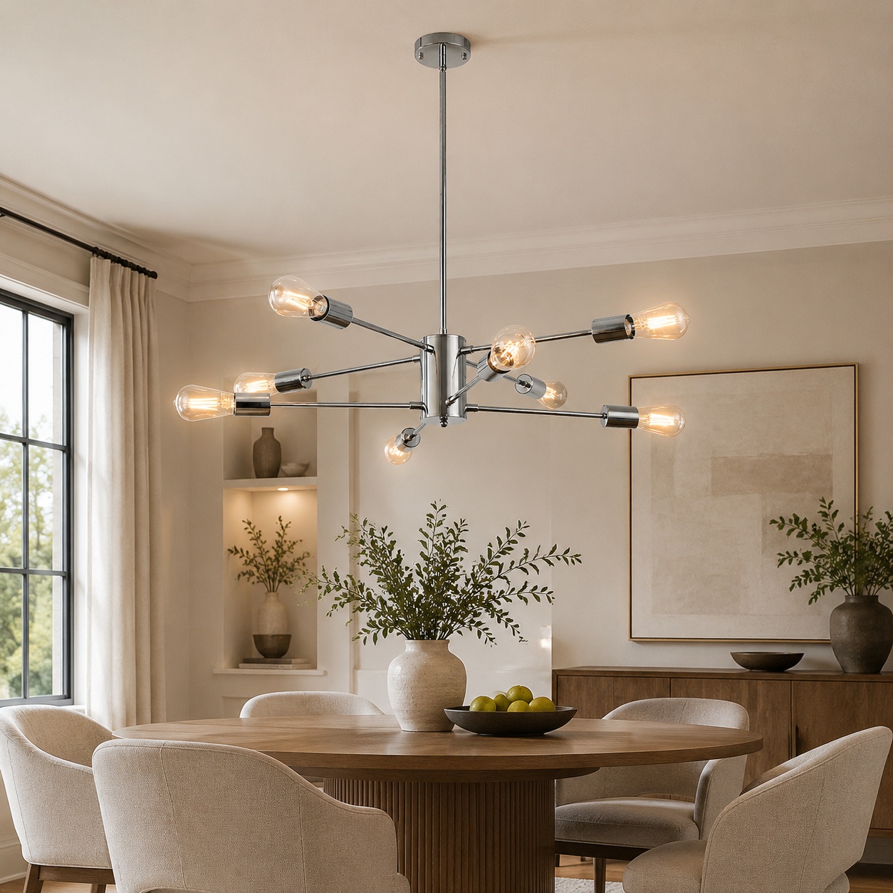 YANSUN 8-Light Modern Chandelier E26 Metal Ceiling Light Fixture with 11.8in Arms and Adjustable 39.4in Downrods for Dining Room Living Room Entryway