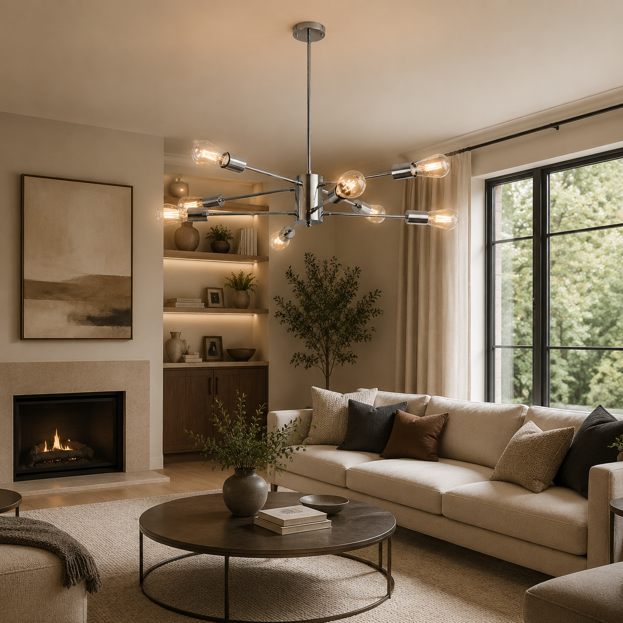 YANSUN 8-Light Modern Chandelier E26 Metal Ceiling Light Fixture with 11.8in Arms and Adjustable 39.4in Downrods for Dining Room Living Room Entryway