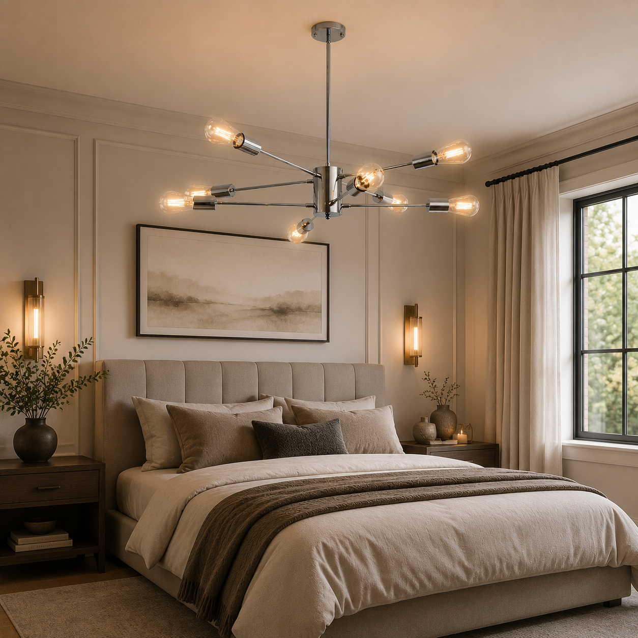 YANSUN 8-Light Modern Chandelier E26 Metal Ceiling Light Fixture with 11.8in Arms and Adjustable 39.4in Downrods for Dining Room Living Room Entryway