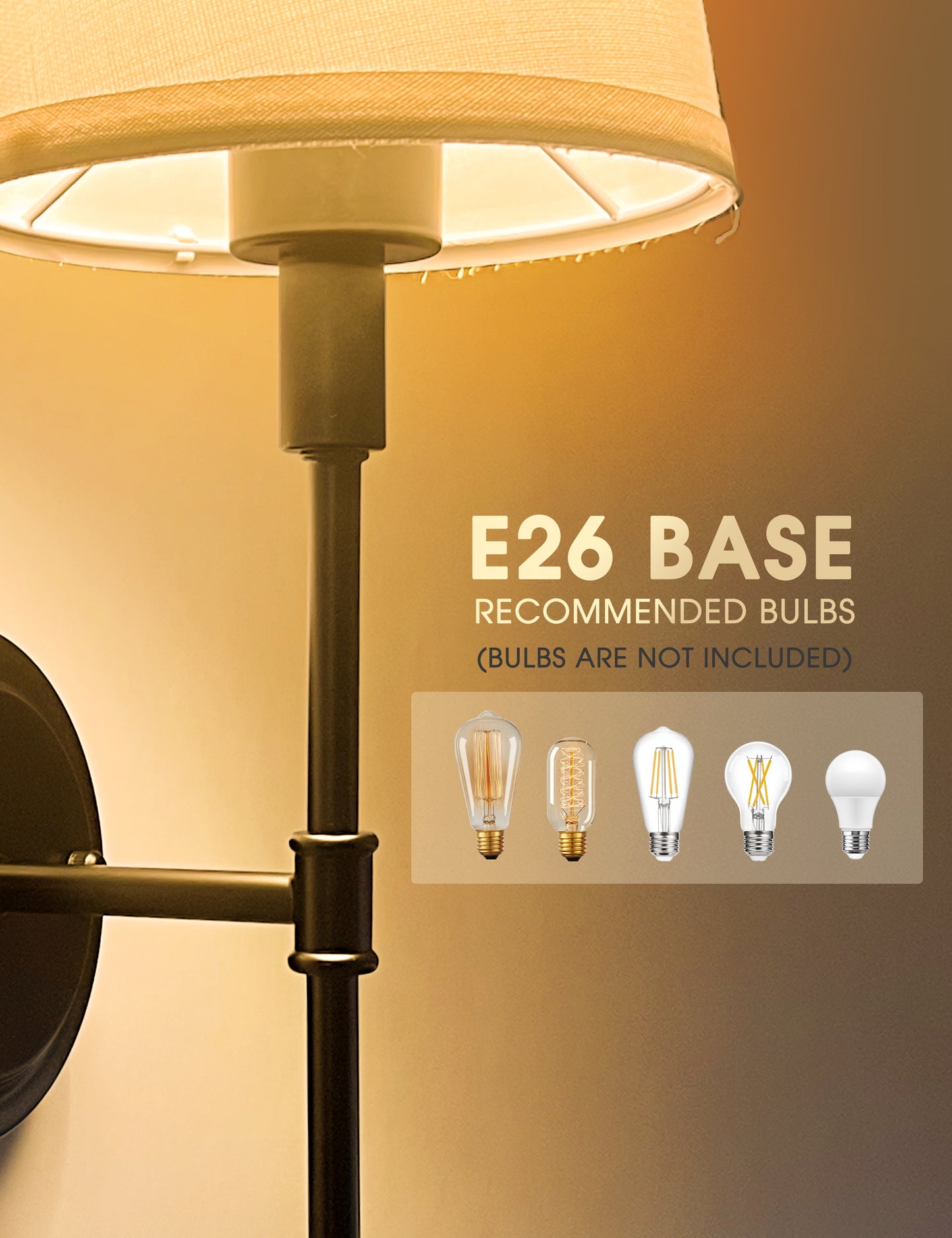 YANSUN 6.3 in. 1-Light Black Modern Wall Sconce with Fabric Cone Shade, E26 Indoor Wall Light Fixtures for Bedroom 2-Pack