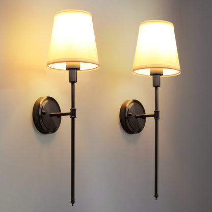 YANSUN 6.3 in. 1-Light Black Modern Wall Sconce with Fabric Cone Shade, E26 Indoor Wall Light Fixtures for Bedroom 2-Pack