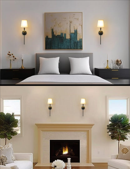 YANSUN 6.3 in. 1-Light Black Modern Wall Sconce with Fabric Cone Shade, E26 Indoor Wall Light Fixtures for Bedroom 2-Pack