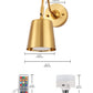 YANSUN Set of 2 Gold Wall Lamps with Bell Shade, Battery-Operated & Dimmable, Perfect for Hallway, Stairs, Living Room, and Bedroom