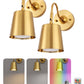 YANSUN Set of 2 Gold Wall Lamps with Bell Shade, Battery-Operated & Dimmable, Perfect for Hallway, Stairs, Living Room, and Bedroom