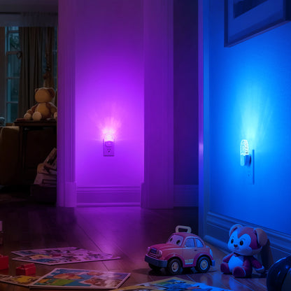 YANSUN 0.5-Watt Integrated LED Color Changing Plug-In Night Light, 3000K+RGB, Acrylic, Dimmable, Light Sensor, White, 4-Pack