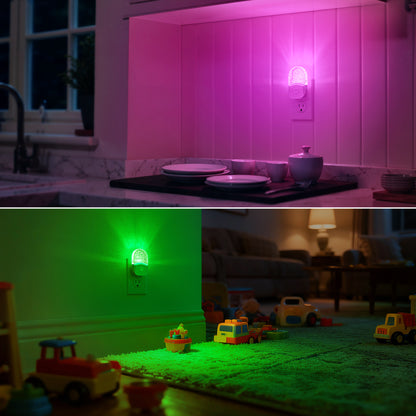 YANSUN 0.5-Watt Integrated LED Color Changing Plug-In Night Light, 3000K+RGB, Acrylic, Dimmable, Light Sensor, White, 4-Pack