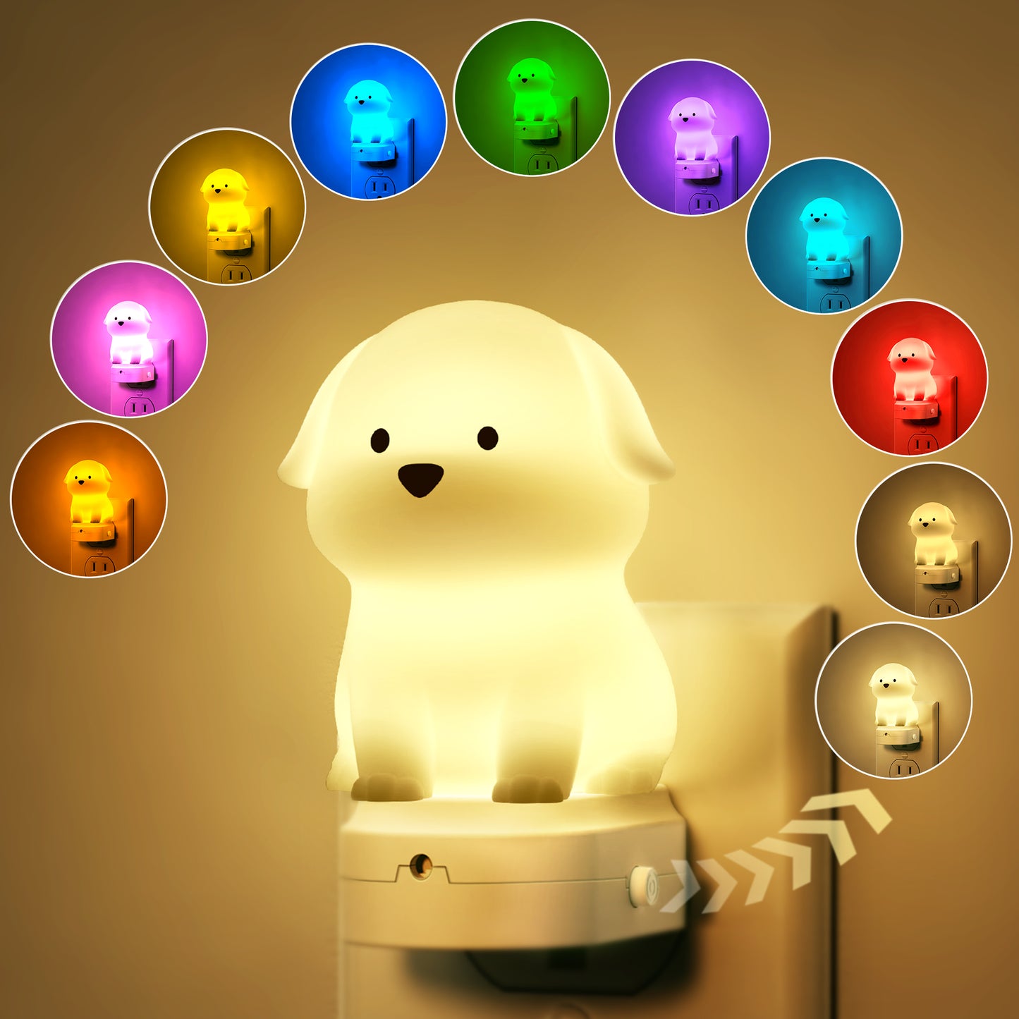 YANSUN 0.5-Watt Integrated LED Plug-In Dog Night Light, Color Changing, Button Adjustable, Light Sensor, 1-Pack
