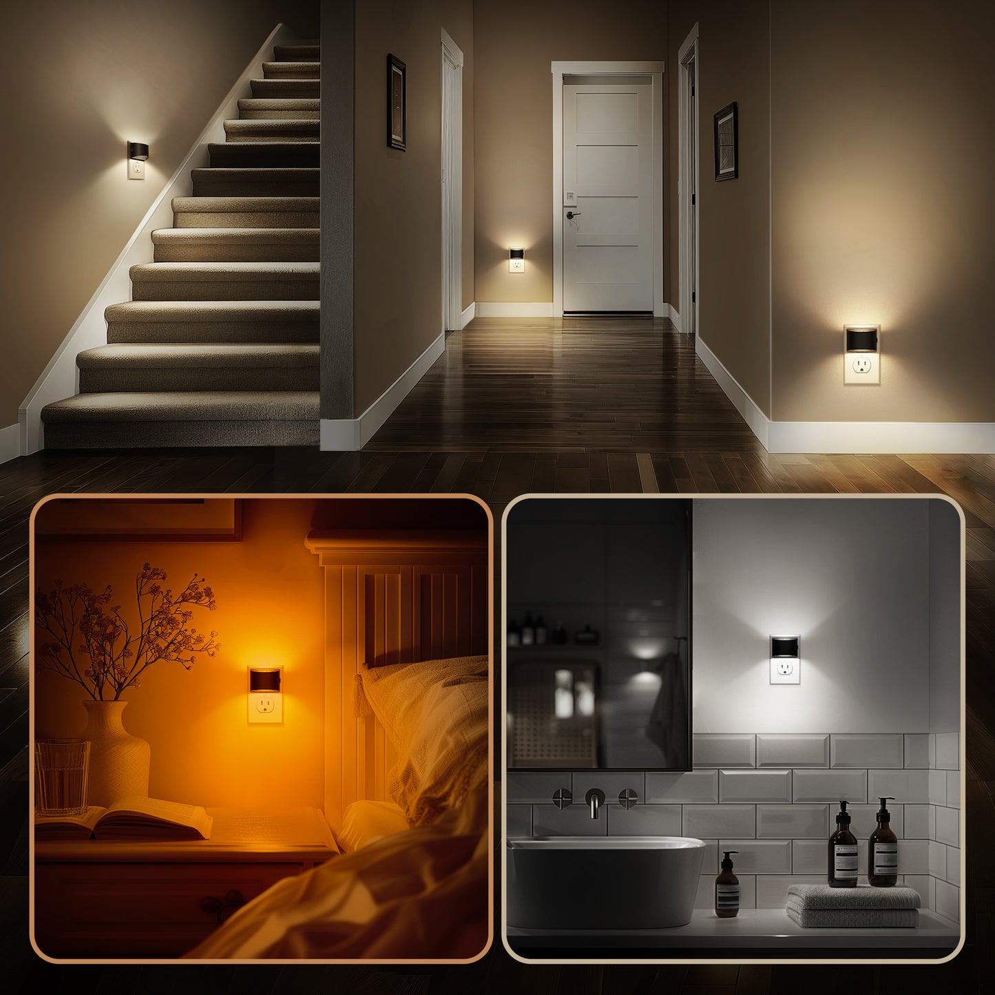 YANSUN 1-Watt Color Changing Integrated LED Semi-Crescent Wall-Like Night Light, Button Adjustable, Light Sensor, 2-Pack