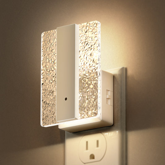 YANSUN 1W White Plug-In Night Lights with Modern Diamond Acrylic Square Cylinder, Sliding Dimming, Warm 3000K, 1-Pack