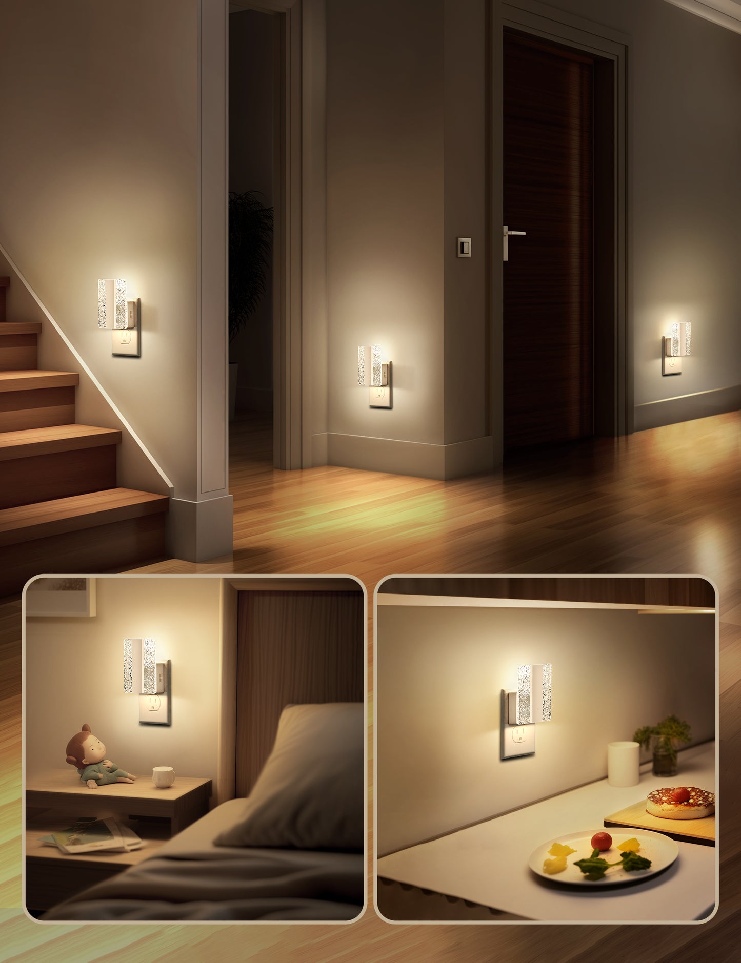 YANSUN 1W White Plug-In Night Lights with Modern Diamond Acrylic Square Cylinder, Sliding Dimming, Warm 3000K, 1-Pack