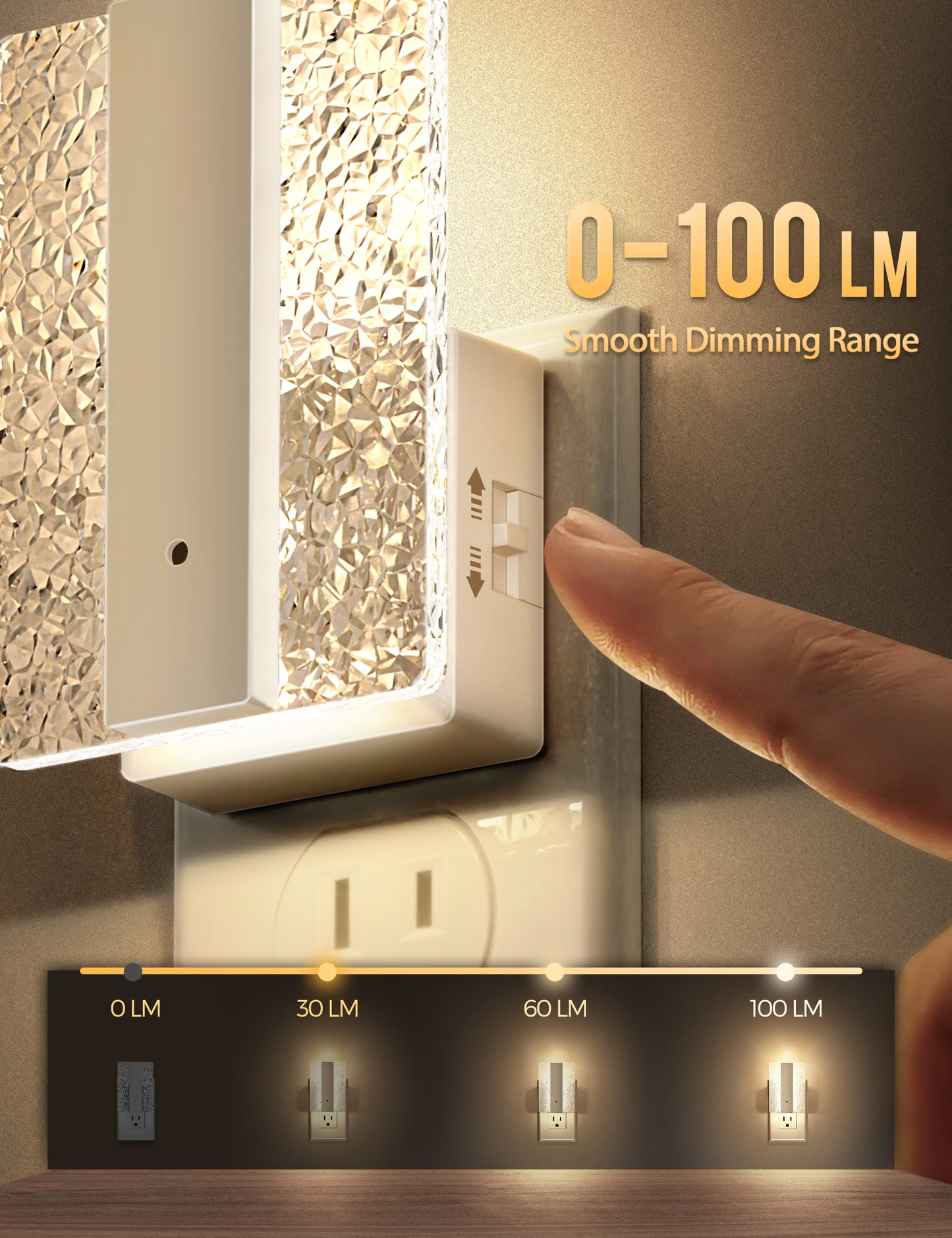 YANSUN 1W White Plug-In Night Lights with Modern Diamond Acrylic Square Cylinder, Sliding Dimming, Warm 3000K, 1-Pack