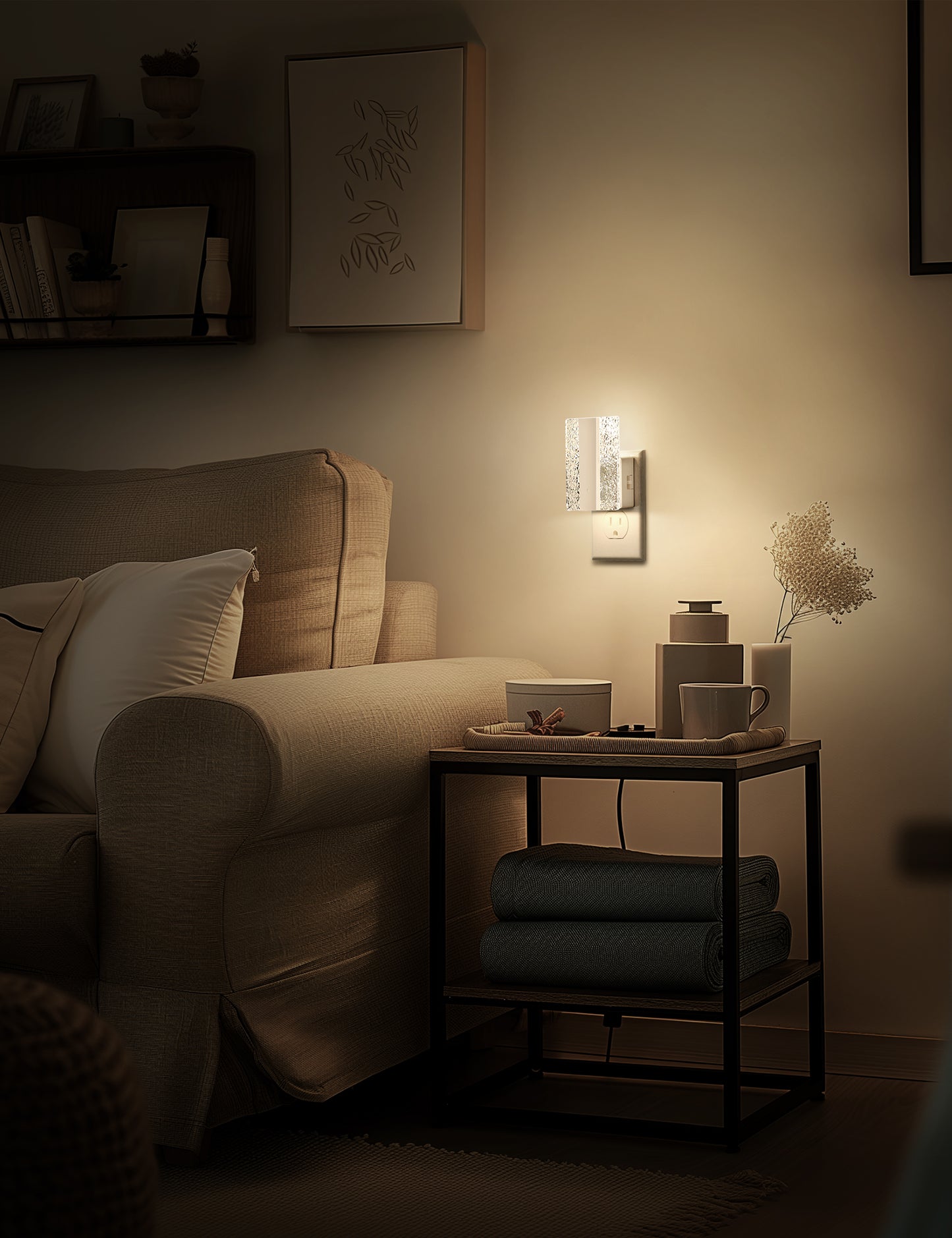YANSUN 1W White Plug-In Night Lights with Modern Diamond Acrylic Square Cylinder, Sliding Dimming, Warm 3000K, 1-Pack