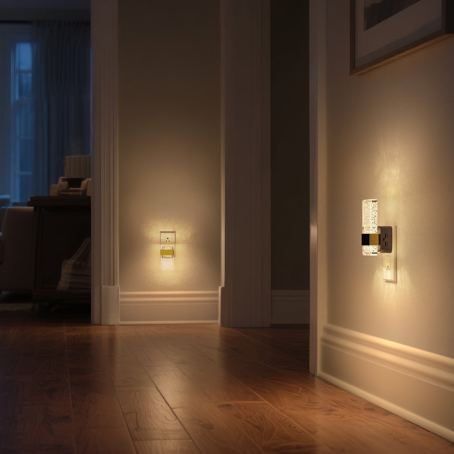 YANSUN 2-Pack 1W Dusk to Dawn Plug-in Night Lights Modern Acrylic Warm White 2700K Dimmable LED Night Lights with Gold Accent for Hallway Bedroom