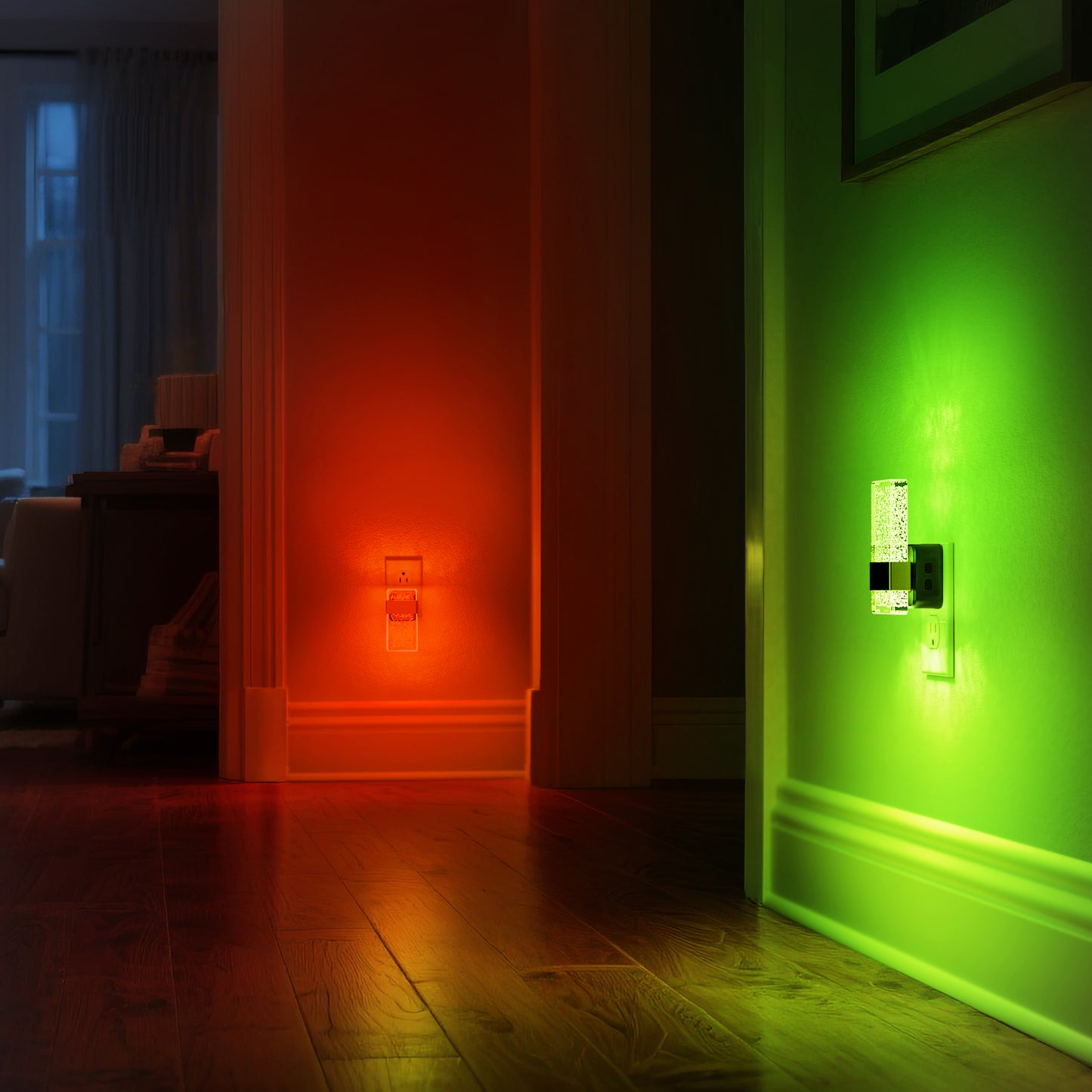 YANSUN 1-Watt Acrylic Column Plug-in Integrated LED Night Light with Light Sensor, RGB & 2700K, Up & Down Glow,  Black, 2-Pack