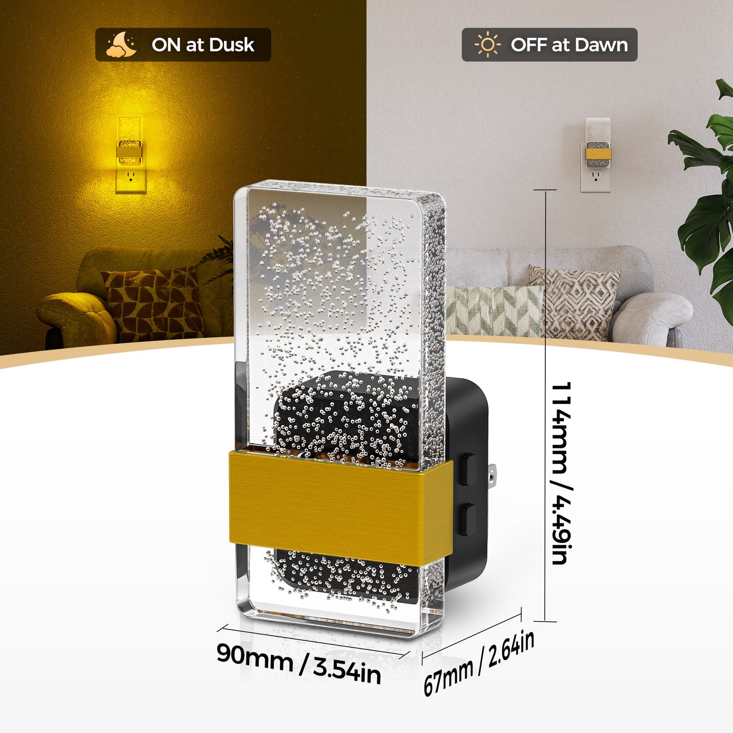 YANSUN 1-Watt Acrylic Column Plug-in Integrated LED Night Light with Light Sensor, RGB & 2700K, Up & Down Glow,  Black, 2-Pack