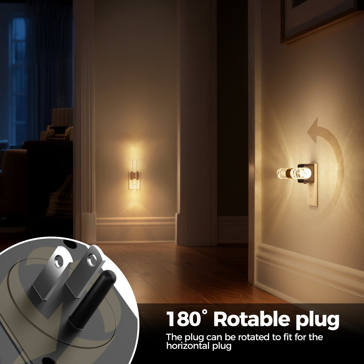 YANSUN 1W Integrated LED Plug-In Night Light, Warm 3000K, Acrylic Bubble Rod, Slide Dimming, Light Sensor, 1-Pack