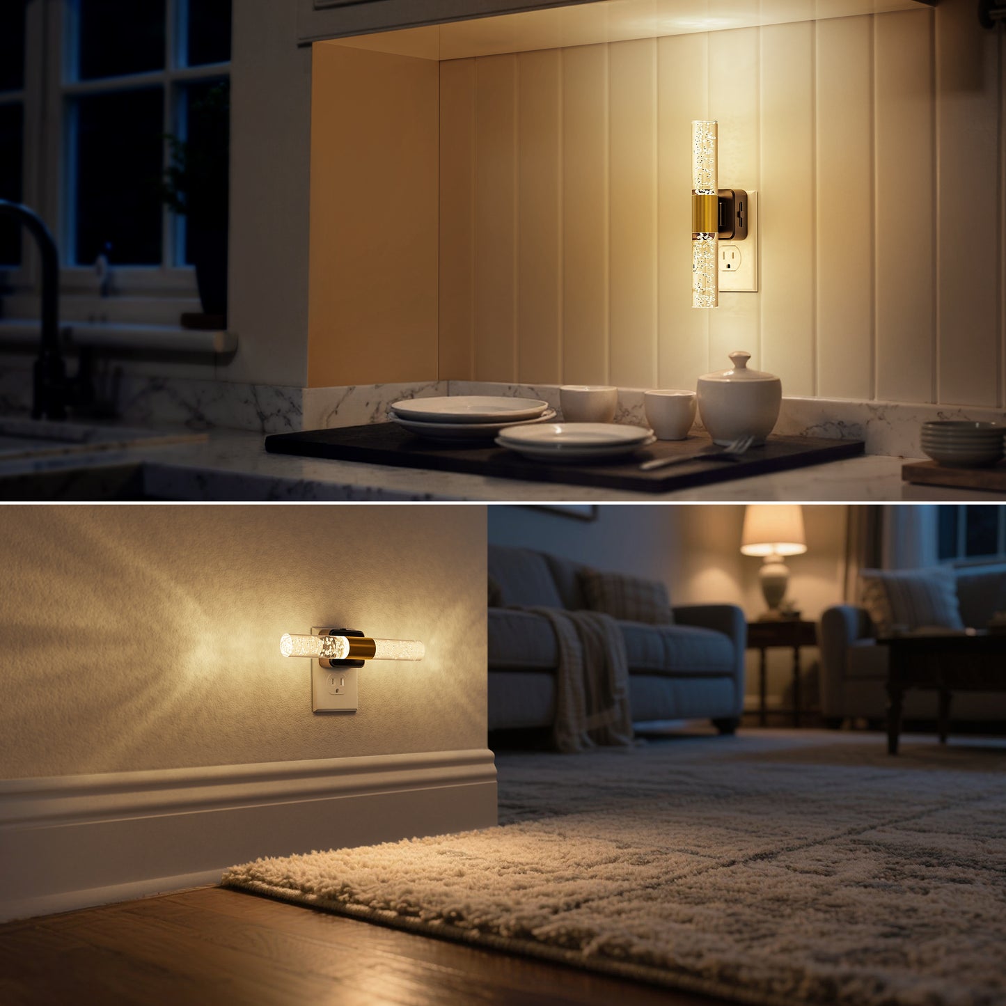 YANSUN 1W Integrated LED Plug-In Night Light, Warm 3000K, Acrylic Bubble Rod, Slide Dimming, Light Sensor, 1-Pack